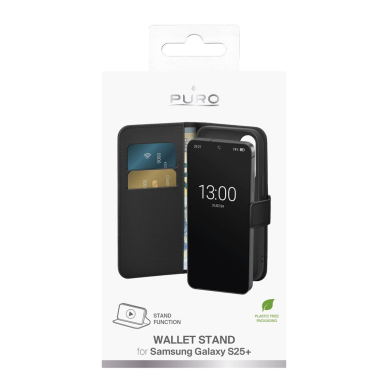 Puro Booklet dėklas su atverčiamu dangteliu ir pinigine Samsung Galaxy S25+ - juodas 2