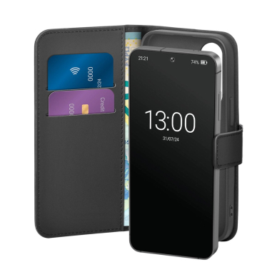 Puro Booklet dėklas su atverčiamu dangteliu ir pinigine Samsung Galaxy S25 - juodas