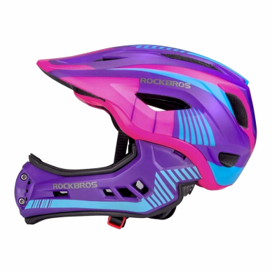 Rockbros TT-32SBPP-M children's bicycle helmetremovable chinbar, size M - violetinis-pink 1