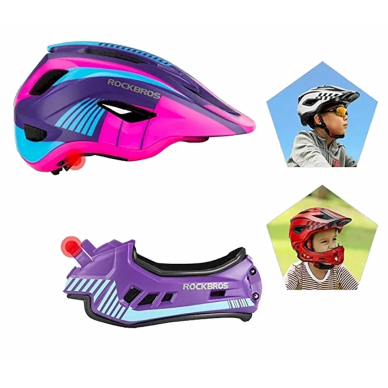 Rockbros TT-32SBPP-M children's bicycle helmetremovable chinbar, size M - violetinis-pink 3