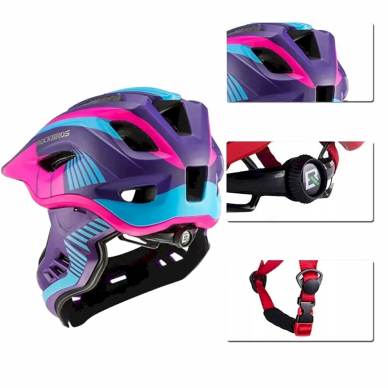 Rockbros TT-32SBPP-M children's bicycle helmetremovable chinbar, size M - violetinis-pink 4
