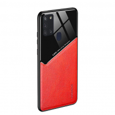 Samsung Galaxy A21s dėklas su įmontuota metaline plokštele LENS case Raudonas