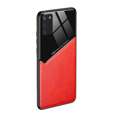 Samsung Galaxy A41 dėklas su įmontuota metaline plokštele LENS case Raudonas