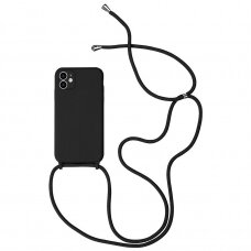 iphone 12 pro max dėklas su virvute Strap silikonas juodas