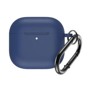 Silikoninis dėklas Airpods 4 su karabinu - mėlynas