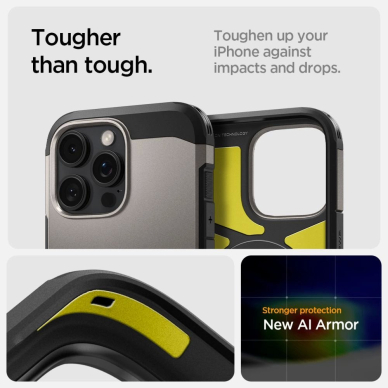Spigen Tough Armor MagSafe Dėklas su stoveliu skirtas iPhone 16 Pro Max - Gunmetal 8