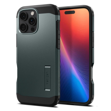 Spigen Tough Armor MagSafe Dėklas su stoveliu skirtas iPhone 16 Pro - Žalias 1