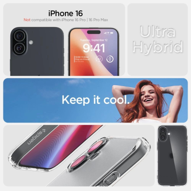Spigen Ultra Hybrid skirtas iPhone 16 - Permatomas 8