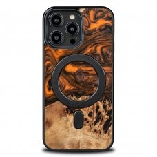 Telefono Dėklas Bewood Resin Case - iPhone 15 Pro Max - Oranžinis Medinis - MagSafe KOW068