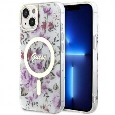 Telefono Dėklas Case Guess iPhone 14 6.1" Skaidrus hardcase Flower MagSafe GNZ022