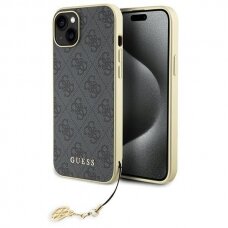 Telefono Dėklas Guess 4G Charms Collection case for iPhone 15 Plus Auksinis-Pilkas KOW068