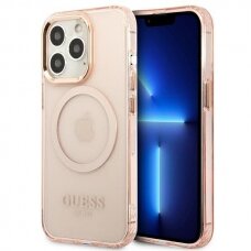 Telefono Dėklas Guess Gold Outline Translucent MagSafe na iPhone 13 Pro Max Rožinis GNZ022