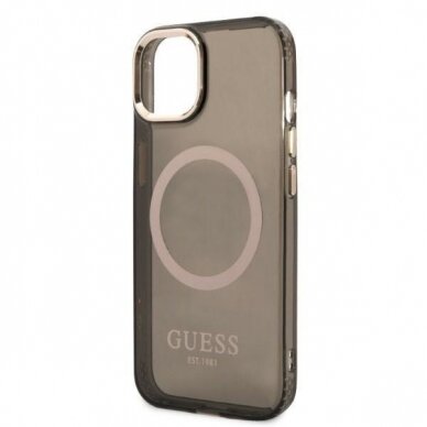 Telefono Dėklas Guess Gold Outline Translucent MagSafe na iPhone 13 Juodas Skaidrus GNZ022 1