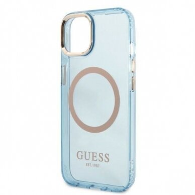 Telefono Dėklas Guess Gold Outline Translucent MagSafe na iPhone 13 Mėlynas Skaidrus GNZ022 1