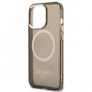 Telefono Dėklas Guess Gold Outline Translucent MagSafe na iPhone 13 Pro / iPhone 13 Juodas GNZ022 1