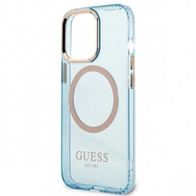 Telefono Dėklas Guess Gold Outline Translucent MagSafe na iPhone 13 Pro / iPhone 13 Mėlynas GNZ022 1
