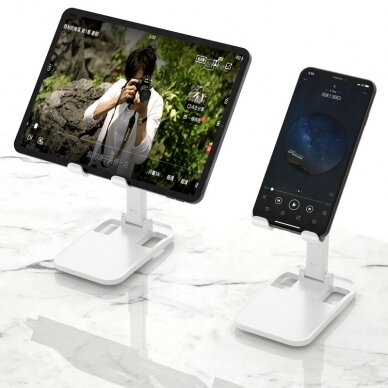 Telefono laikiklis Dudao Telescopic Desktop Bracket Phone Tablet Foldable Holder baltas 2