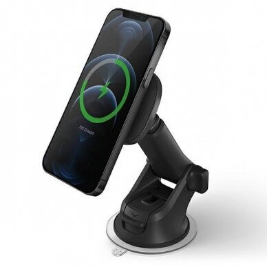Telefono Laikiklis Holder Uniq magnetic car mount Magneo with wireless charging 3in1 Car dash & Vent Mount Juodas