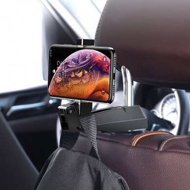 Telefono Laikiklis Tvirtinamas Prie Sėdynės Baseus Car Rear Seat Headrest Phone Bracket Holder Hook skirtas 4.0-6.5 colių įrenginiams juodas 11