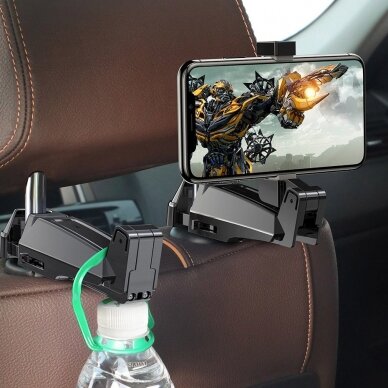 Telefono Laikiklis Tvirtinamas Prie Sėdynės Baseus Car Rear Seat Headrest Phone Bracket Holder Hook skirtas 4.0-6.5 colių įrenginiams juodas 8