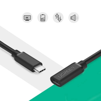 Ugreen cable extension cord USB Type C 3.1 (female) - USB Type C 3.1 (male) 0.5m Juodas (40574) 2
