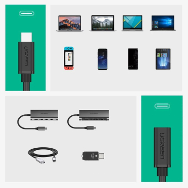 Ugreen cable extension cord USB Type C 3.1 (female) - USB Type C 3.1 (male) 0.5m Juodas (40574) 4