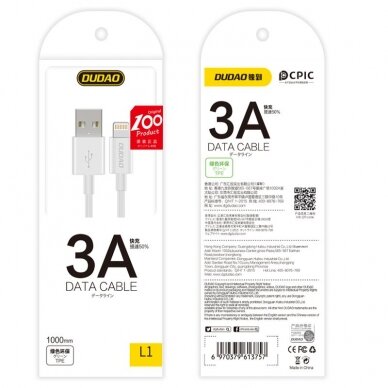 USB Kabelis Dudao / Lightning data charging kabelis 3A 1m baltas (L1L baltas) 7