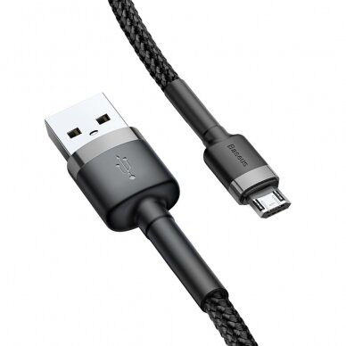 USB Kabelis Durable Nylon Braided Wire Usb / Micro Usb Qc3.0 1.5A 2M Juodas/pilkas (Camklf-Cg1) 3