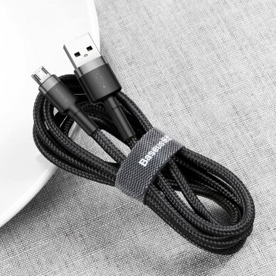 USB Kabelis Durable Nylon Braided Wire Usb / Micro Usb Qc3.0 1.5A 2M Juodas/pilkas (Camklf-Cg1) 7