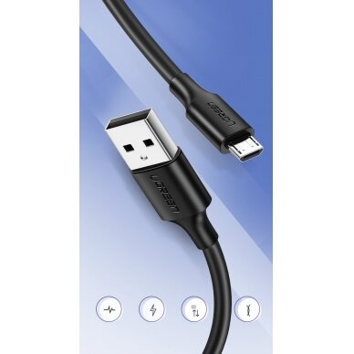 USB Kabelis Ugreen - micro USB kabelis 2A 1m juodas (60136)  UGLX912 3
