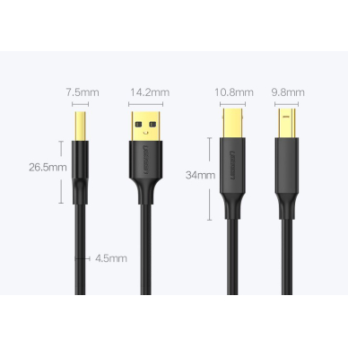 USB Kabelis Ugreen Type B (male) - USB 2.0 (male) printer cable 480 Mbps 1,5 m Juodas (US135 10350) 6