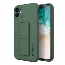 Wozinsky Kickstand Lankstaus Silikono Dėklas Su Stovu iPhone 12 Pro Tamsiai Žalias