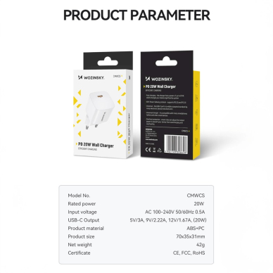 Wozinsky CMWCS USB-C PD 20W wall Įkroviklis  - baltas 3
