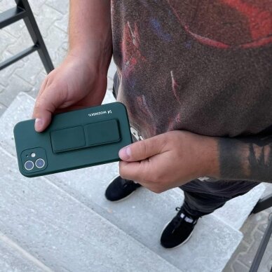 Wozinsky Kickstand Lankstaus Silikono Dėklas Su Stovu iPhone 12 Pro Tamsiai Žalias 10