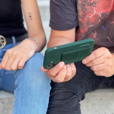 Wozinsky Kickstand Lankstaus Silikono Dėklas Su Stovu iPhone 12 Pro Tamsiai Žalias 16